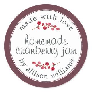 Christmas Homemade Cranberry Jam Can Burgundy Classic Round Sticker