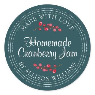 Christmas Homemade Cranberry Jam Can Deep Teal Classic Round Sticker