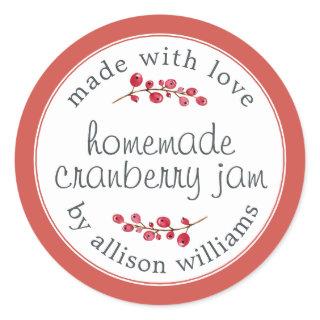 Christmas Homemade Cranberry Jam Can Red Classic Round Sticker