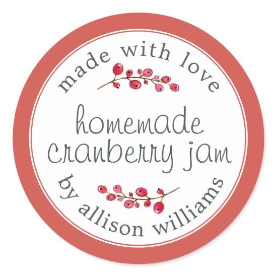 Christmas Homemade Cranberry Jam Can Red Classic Round Sticker