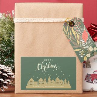 Christmas House Green Retro | Real Estate Custom  Rectangular Sticker