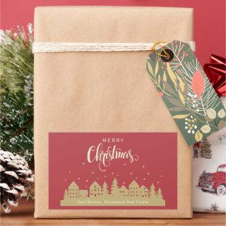 Christmas House Red Retro | Realtor Personalized  Rectangular Sticker
