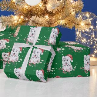 Christmas Husky With Santa Hat
