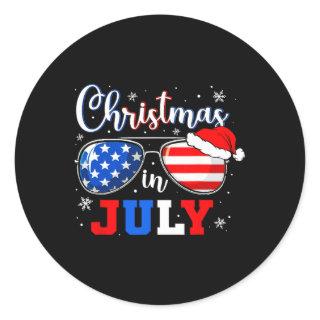 Christmas In July Santa Hat Sungles Usa Flag 4th O Classic Round Sticker