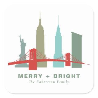 Christmas in New York, Architecture Skyline Gift Square Sticker