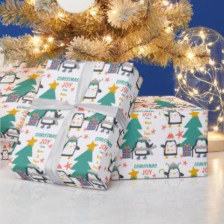 Christmas Joy Penguins and Holiday Tree