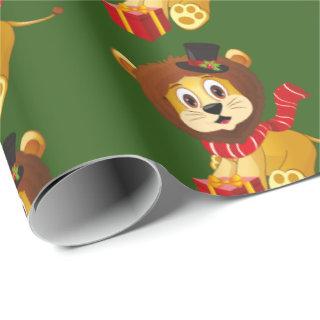 Christmas jungle lion Holiday party wrap tiled