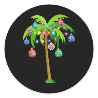 Christmas Lights Palm Tree Funny Hawaii Beach Trop Classic Round Sticker