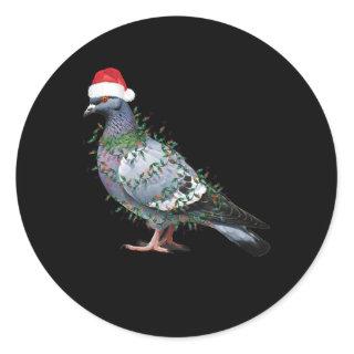 Christmas Lights Pigeon Wearing Xmas Santa Hat Pig Classic Round Sticker