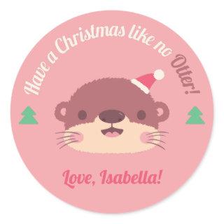 Christmas Like No Otter Holiday Greeting Classic Round Sticker