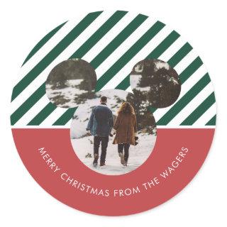 Christmas Mickey Mouse Red & Green Family Photo Classic Round Sticker