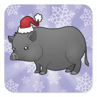 Christmas Miniature Pig Square Sticker