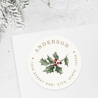 Christmas Mistletoe Family Name Return Address Classic Round Sticker
