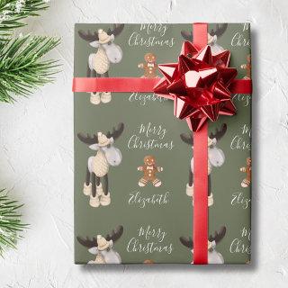 Christmas Moose Sage Green Personalized
