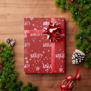 Christmas NAUGHTY Text In Snowflakes  Wrapping Pap