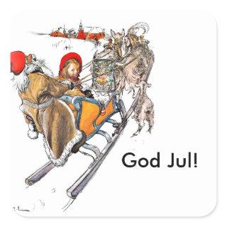 Christmas Nisse and Kersti on Sleigh Ride Square Sticker