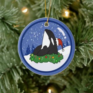 Christmas Orca Killer Whale  Ceramic Ornament
