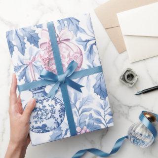 Christmas ornaments soft blue pink toile