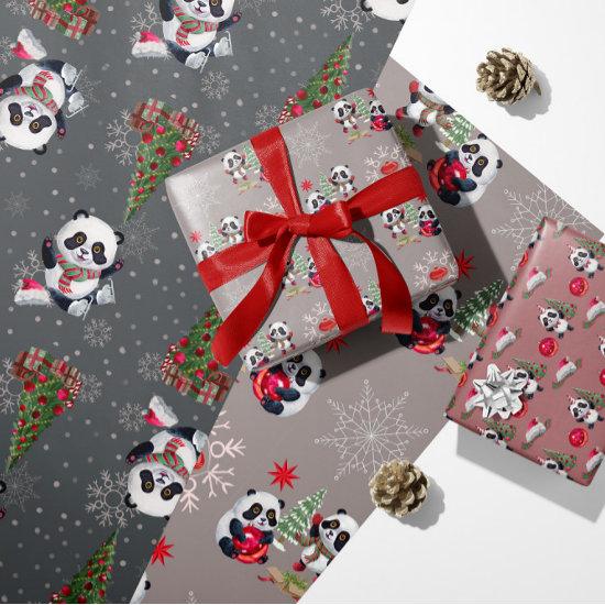 Christmas Panda Bears Ornaments Santa Hats  Sheets