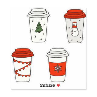 Christmas Paper Coffee Cups Tree Snowman Snowflake Sticker