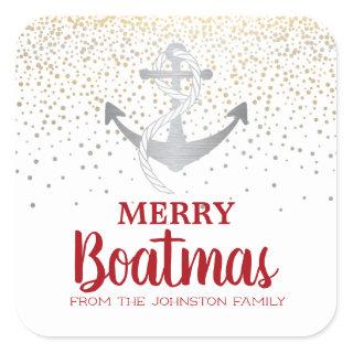 Christmas Party Boat Nautical Anchor Boatmas Square Sticker