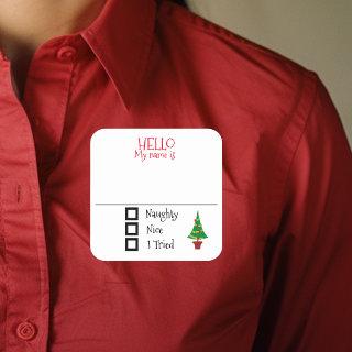 Christmas Party Name Tag Badge Naughty Nice