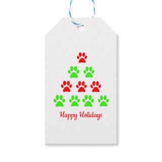 Christmas paw pet tree design pattern green red  g gift tags