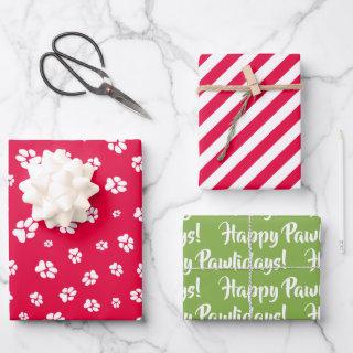 Christmas Paw prints Pattern Red Happy Pawlidays  Sheets