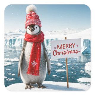 Christmas Penguin On An Iceberg Square Sticker