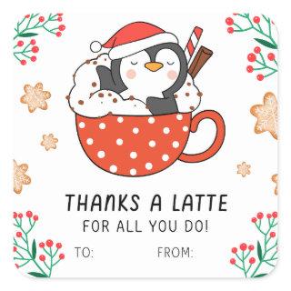 Christmas Penguin Thanks a Latte Square Sticker