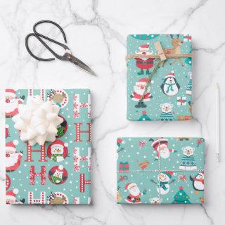 Christmas Penguins, Snowmen, Santa on Green  Sheets
