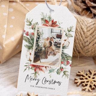 Christmas Photo & Floral Frame | Merry Christmas Gift Tags