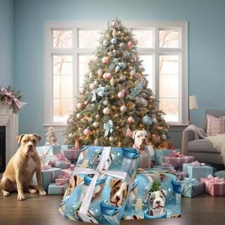 Christmas Piebald Pitbull Pups Blue Scarf