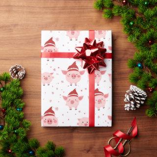 Christmas Pig Santa Funny Pink White and Red