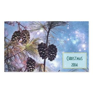 Christmas Pine cones under a starry night sky Rectangular Sticker