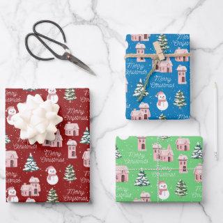 Christmas Pink Cottage Pine Tree Snowy Winter  Sheets