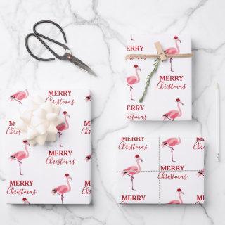 Christmas Pink Flamingo Bird with Santa Hat  Sheets