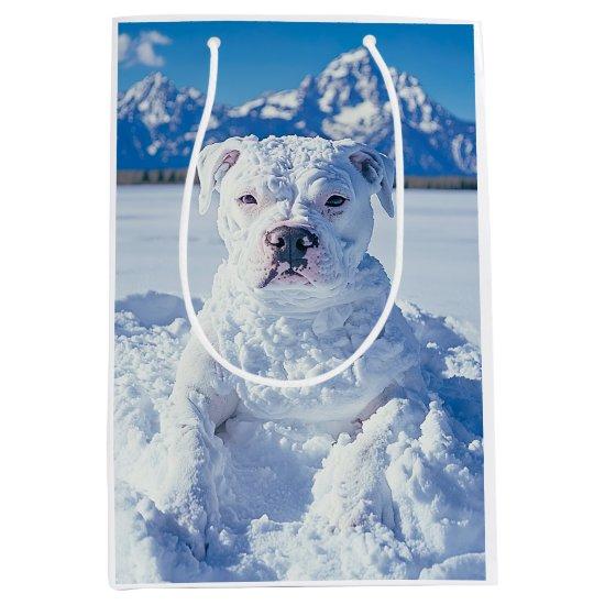 Christmas Pitbull Dog Snowman Medium Gift Bag