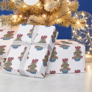 Christmas Plaid Bow Chinoiserie Topiary Tree