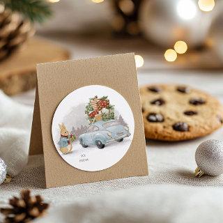 Christmas Rabbit Peter and Car  Classic Round Sticker