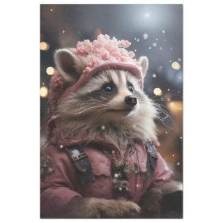 Christmas Raccoon Pink Jacket R.Facing Decoupage Tissue Paper