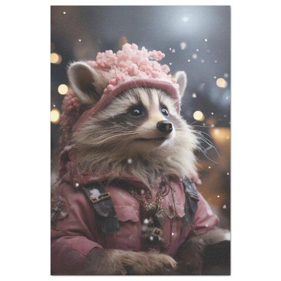 Christmas Raccoon Pink Jacket R.Facing Decoupage Tissue Paper