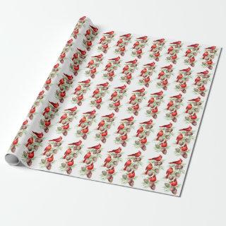 Christmas Red Cardinal Birds Holly Berry Branch