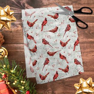Christmas Red Cardinal Snowy Pine Pattern Tissue Paper