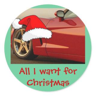 Christmas Red Corvette Classic Round Sticker