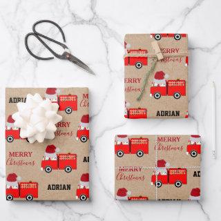 Christmas Red Fire Truck Custom Name Kraft  Sheets