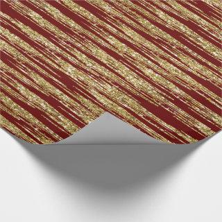 Christmas Red Gold Faux Glitter Stripes
