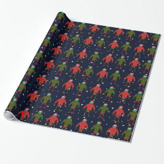 Christmas Red & Green Medium Robot Santas In Space