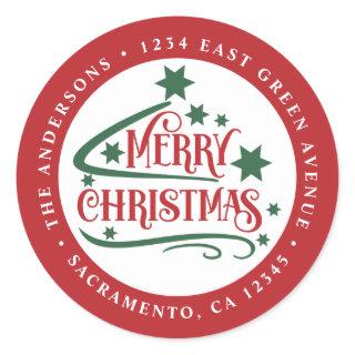 Christmas Red & Green Return Address Classic Round Classic Round Sticker
