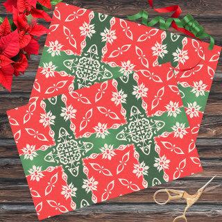 Christmas Red Green White Vintage Damask Pattern Tissue Paper
